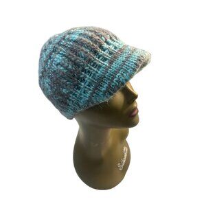 Bettina Knitted Visor Beanie Hat Turquoise & Gray  Made In Italy